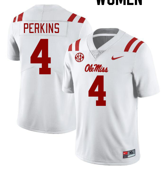 Women #4 Suntarine Perkins Ole Miss Rebels College Football Jerseyes Stitched Sale-White